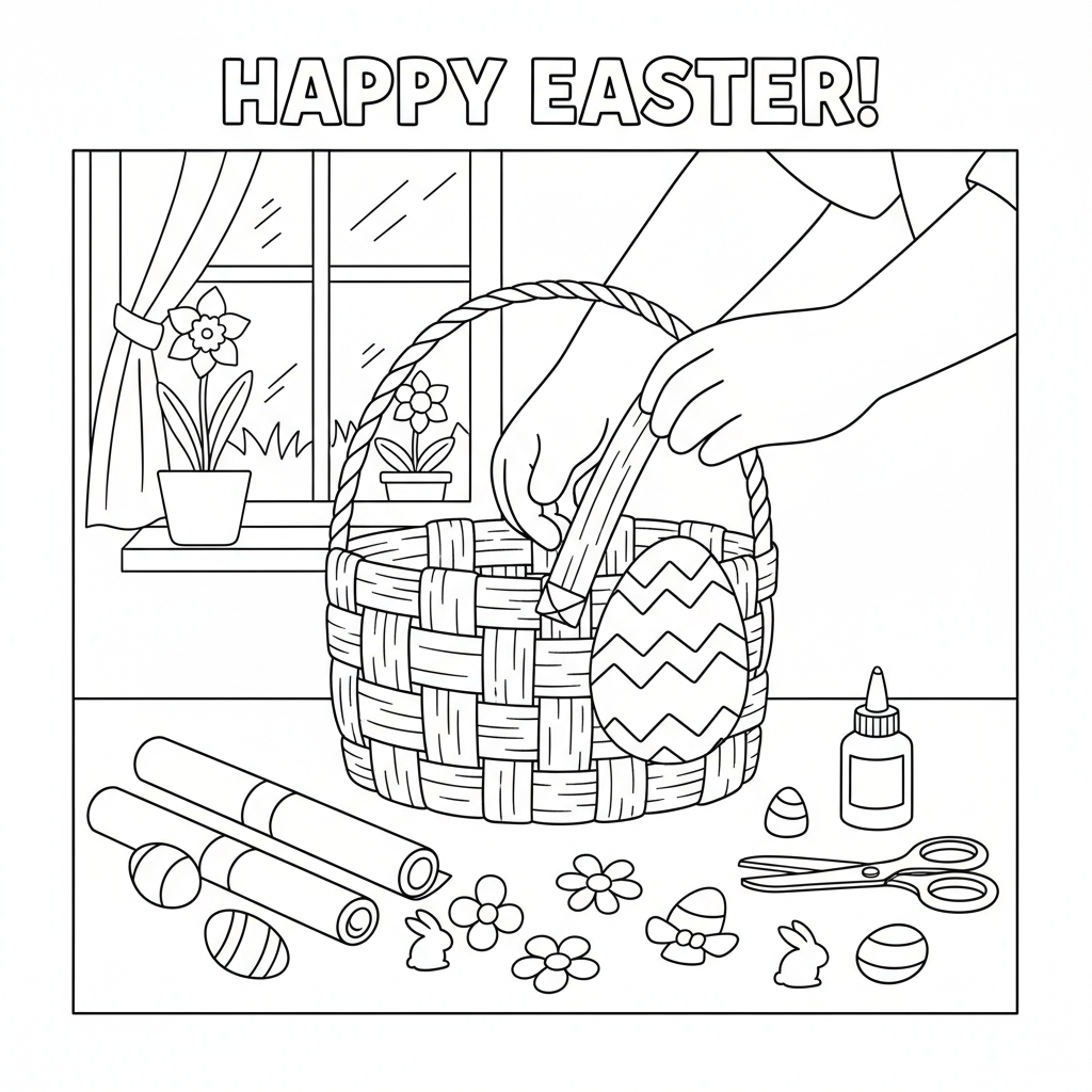 Påsk korgflätningsaktivitet - Gratis utskrivbar målarbild Påsk korgflätningsaktivitet - Gratis utskrivbar målarbild