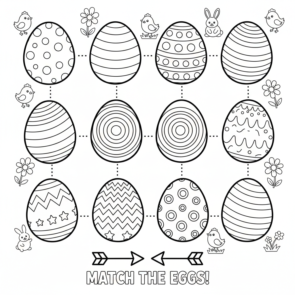 jeu d'association d'œufs de Pâques - Coloriage gratuit à imprimer