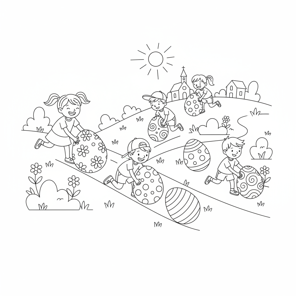 Easter Egg Rolling Contest - Free Printable Coloring Page Easter Egg Rolling Contest - Free Printable Coloring Page