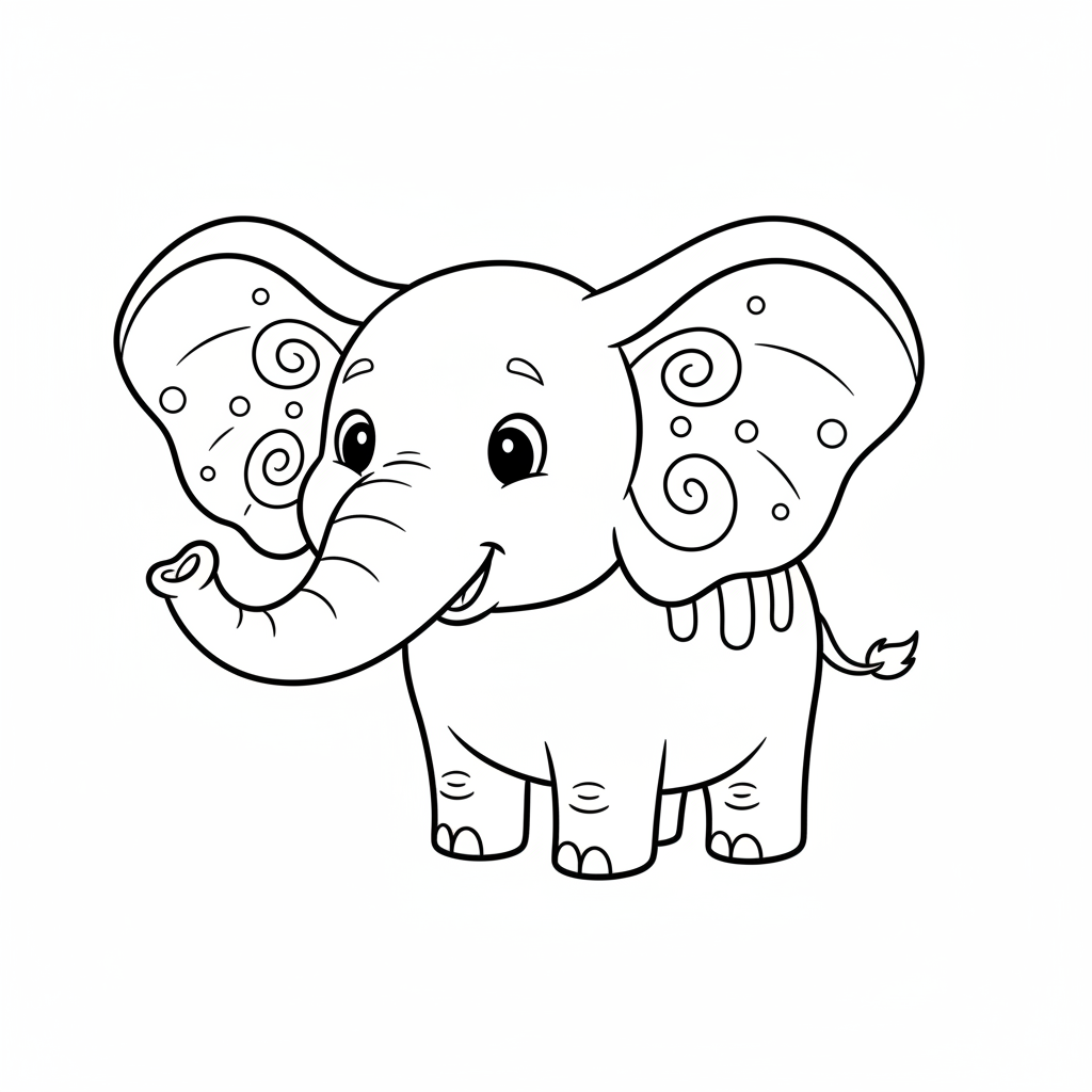 Eléphant de dessin animé avec de grandes oreilles - Coloriage gratuit à imprimer
