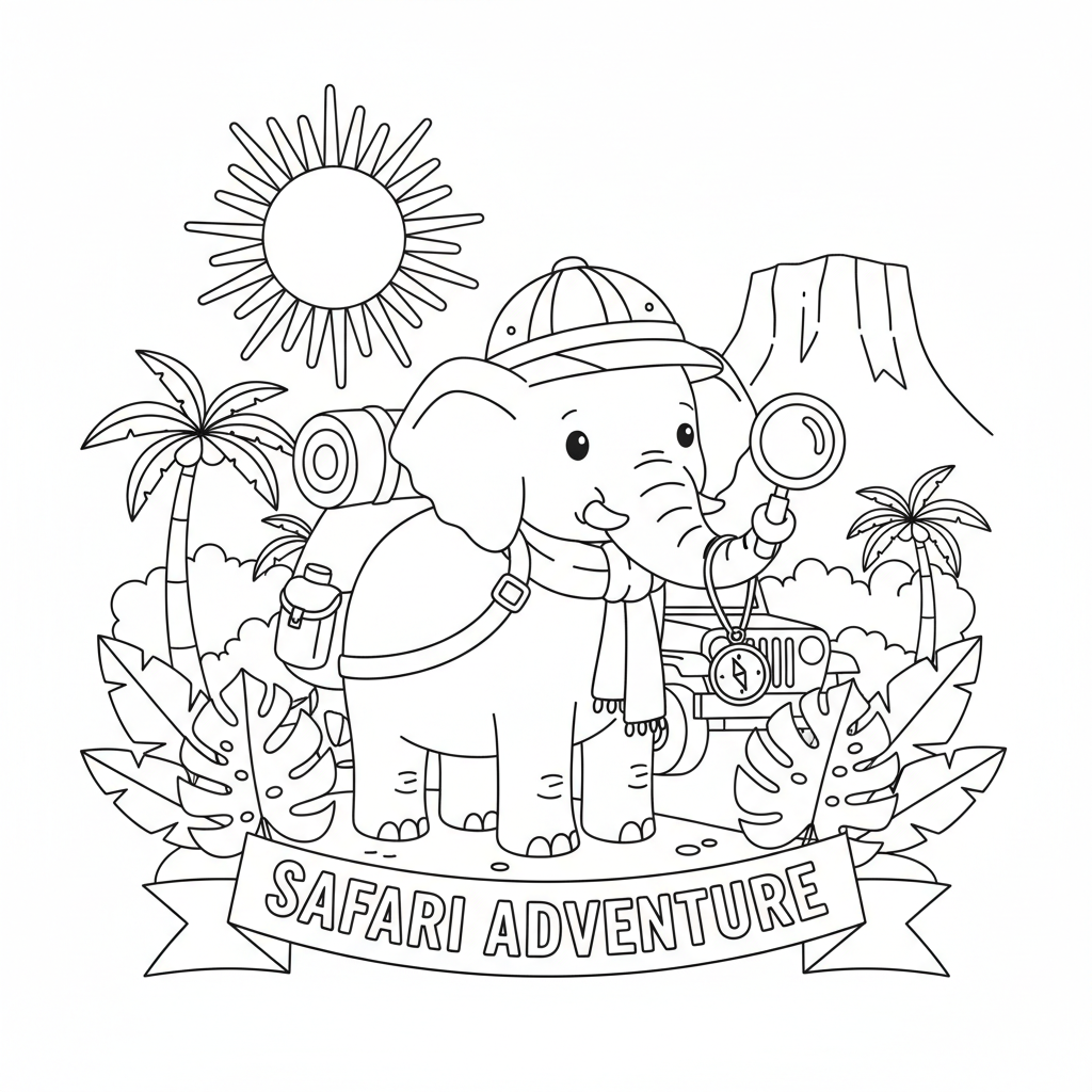 chapeau d'aventure safari explorateur éléphant - Coloriage gratuit à imprimer chapeau d'aventure safari explorateur éléphant - Coloriage gratuit à imprimer
