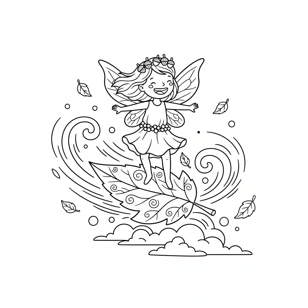 Sprookjesachtige herfstbladeren surfen windrijden - Gratis afdrukbare kleurplaat Sprookjesachtige herfstbladeren surfen windrijden - Gratis afdrukbare kleurplaat