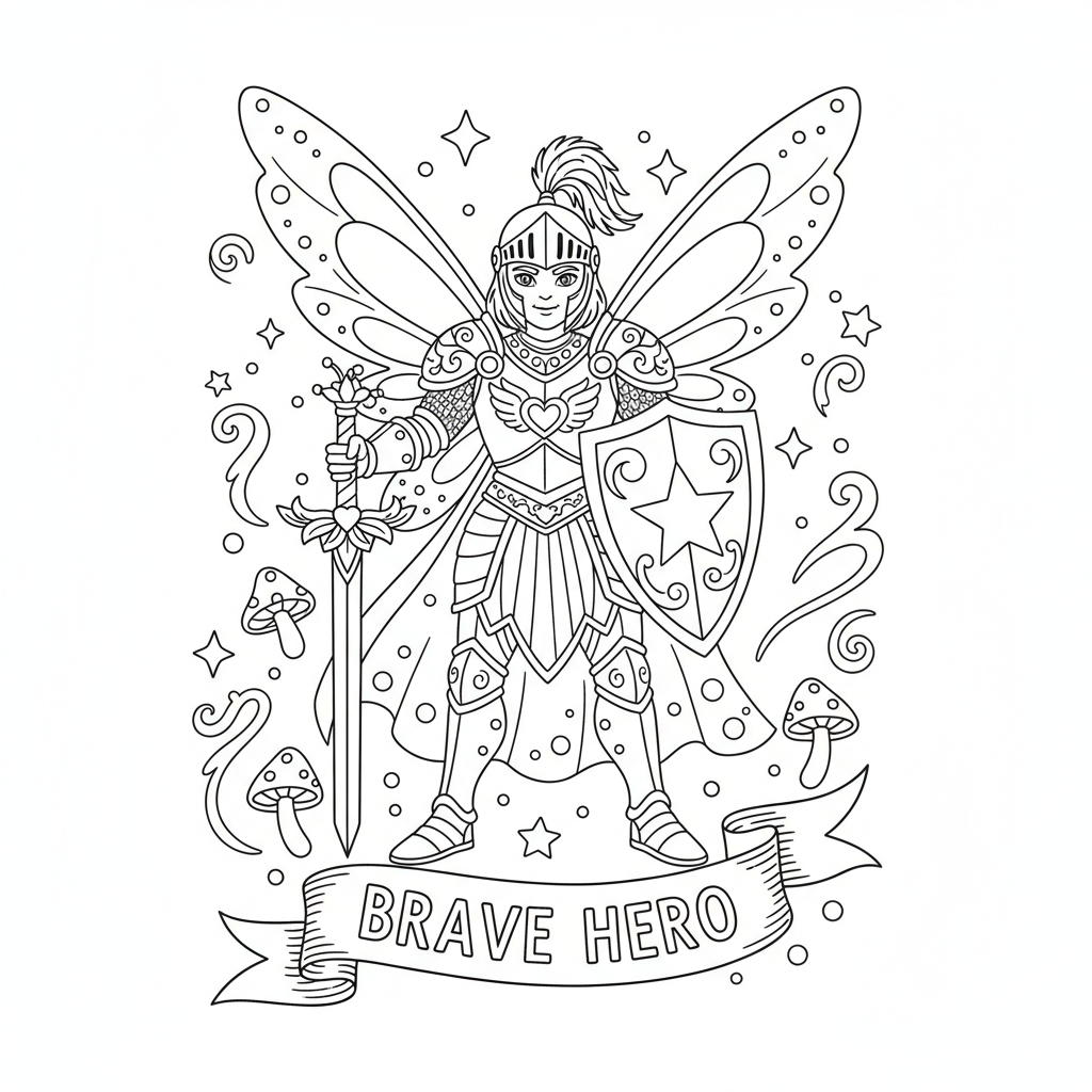 Feeënridder, harnas, zwaard, dappere held - Gratis afdrukbare kleurplaat Feeënridder, harnas, zwaard, dappere held - Gratis afdrukbare kleurplaat