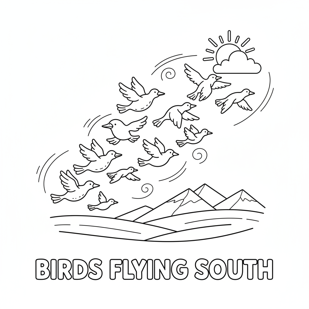 Zugformation der nach Süden fliegenden Vögel - Free Printable Coloring Page
