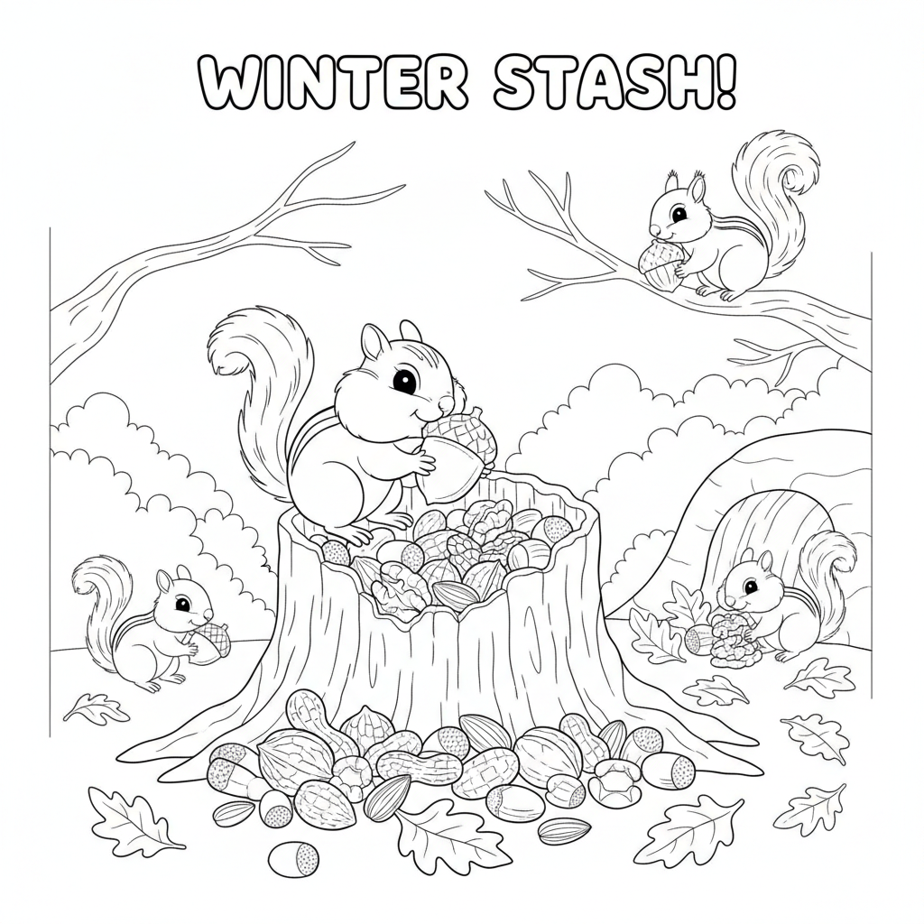 Jordekorre lagrar nötter inför vintern upptagen - Gratis utskrivbar målarbild Jordekorre lagrar nötter inför vintern upptagen - Gratis utskrivbar målarbild