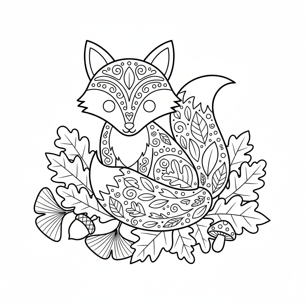 Räv i höstlöv vacker päls - Gratis utskrivbar målarbild Räv i höstlöv vacker päls - Gratis utskrivbar målarbild