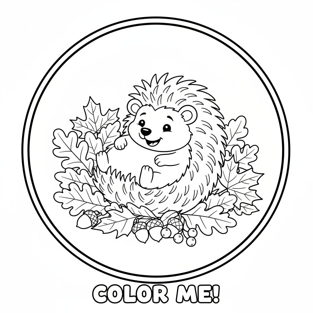 Igel mit gemütlichem Herbstlaubhaufen - Kostenloses druckbares Ausmalbild Igel mit gemütlichem Herbstlaubhaufen - Kostenloses druckbares Ausmalbild