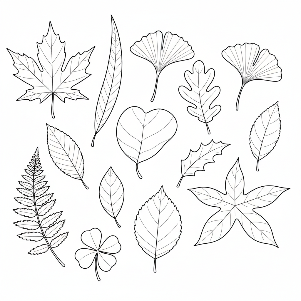 Leaf Collection Various Shapes - Free Printable Coloring Page Leaf Collection Various Shapes - Free Printable Coloring Page