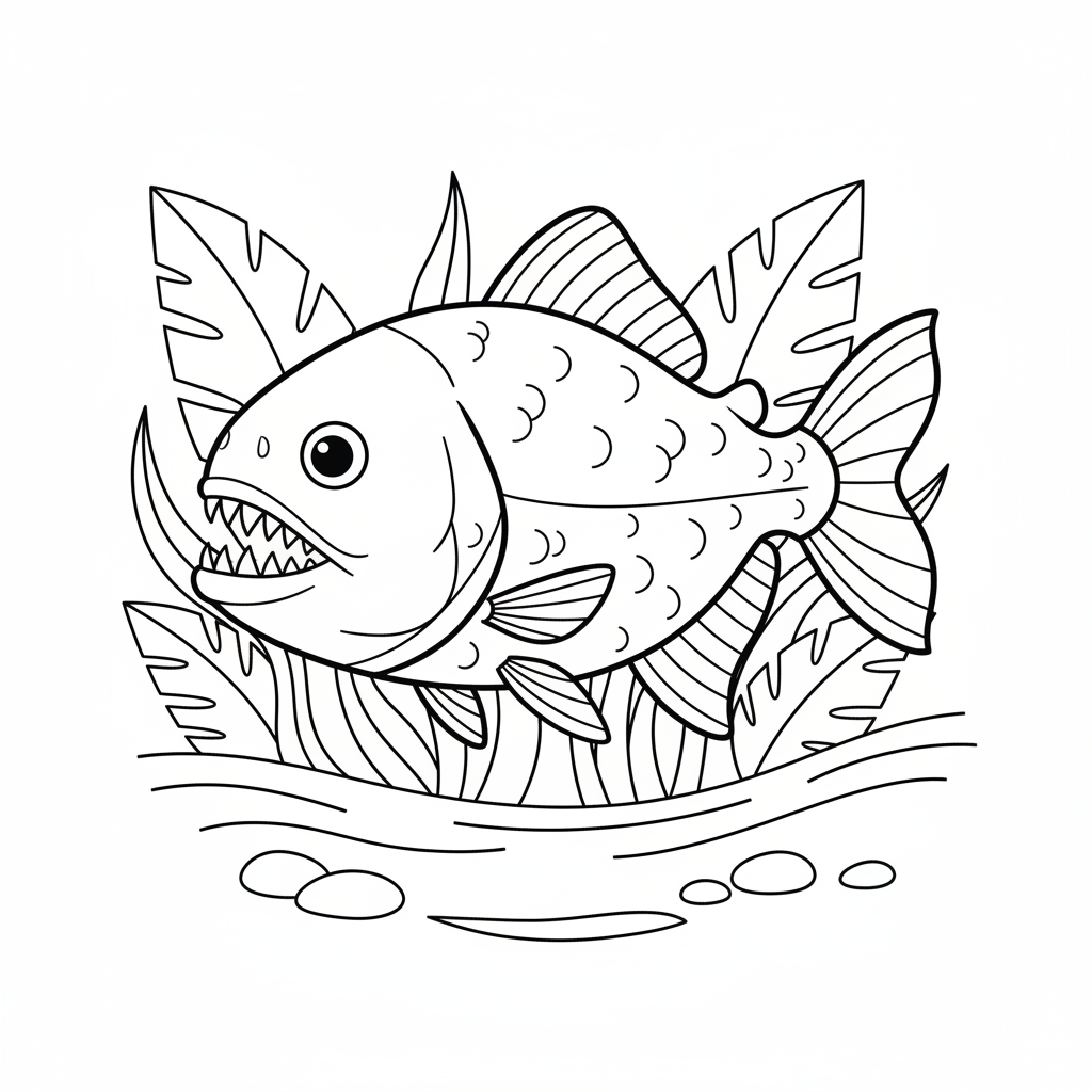 Piranha met scherpe tanden tropische rivier - Gratis afdrukbare kleurplaat Piranha met scherpe tanden tropische rivier - Gratis afdrukbare kleurplaat