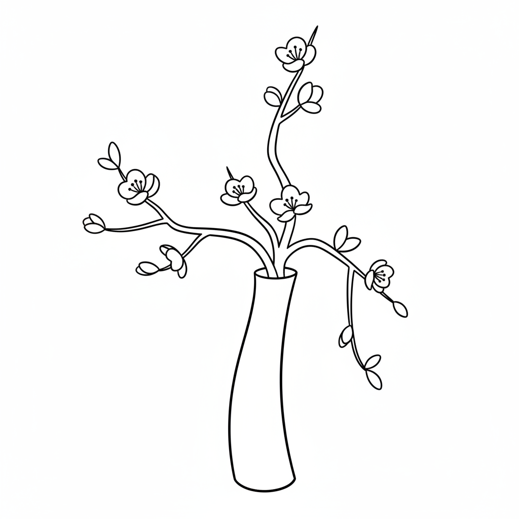 Flower arrangement Japanese ikebana minimalist elegant vase - Free Printable Coloring Page