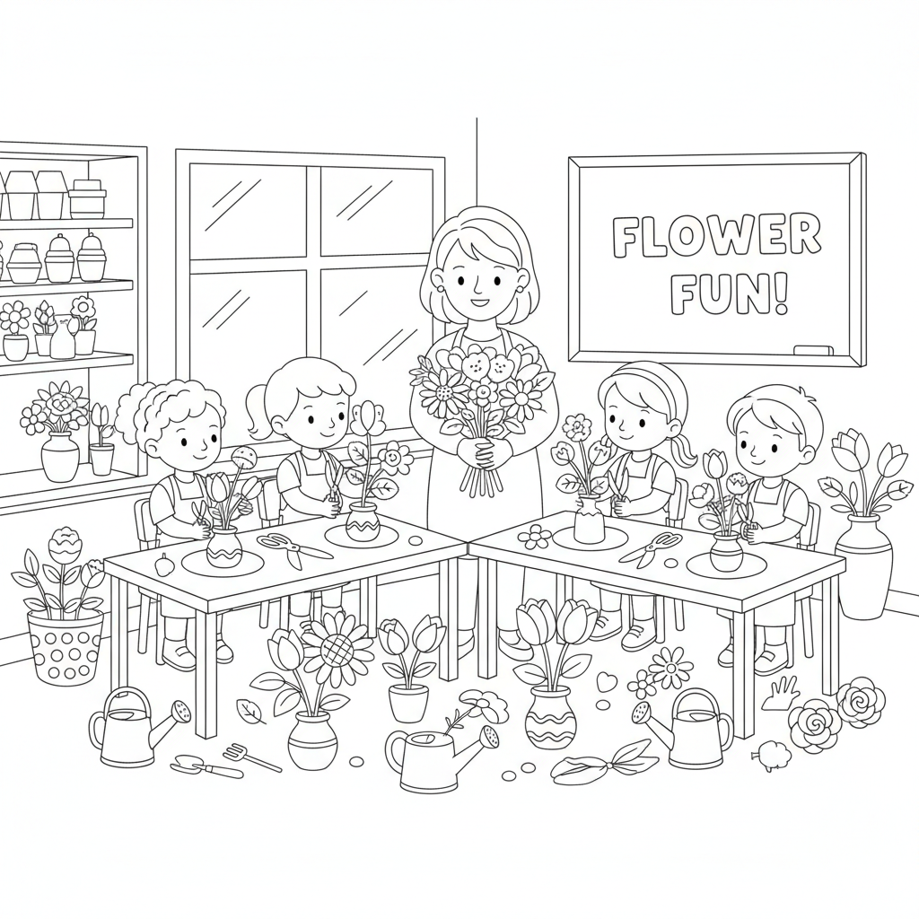 Flower arrangement workshop learning class - Free Printable Coloring Page Flower arrangement workshop learning class - Free Printable Coloring Page