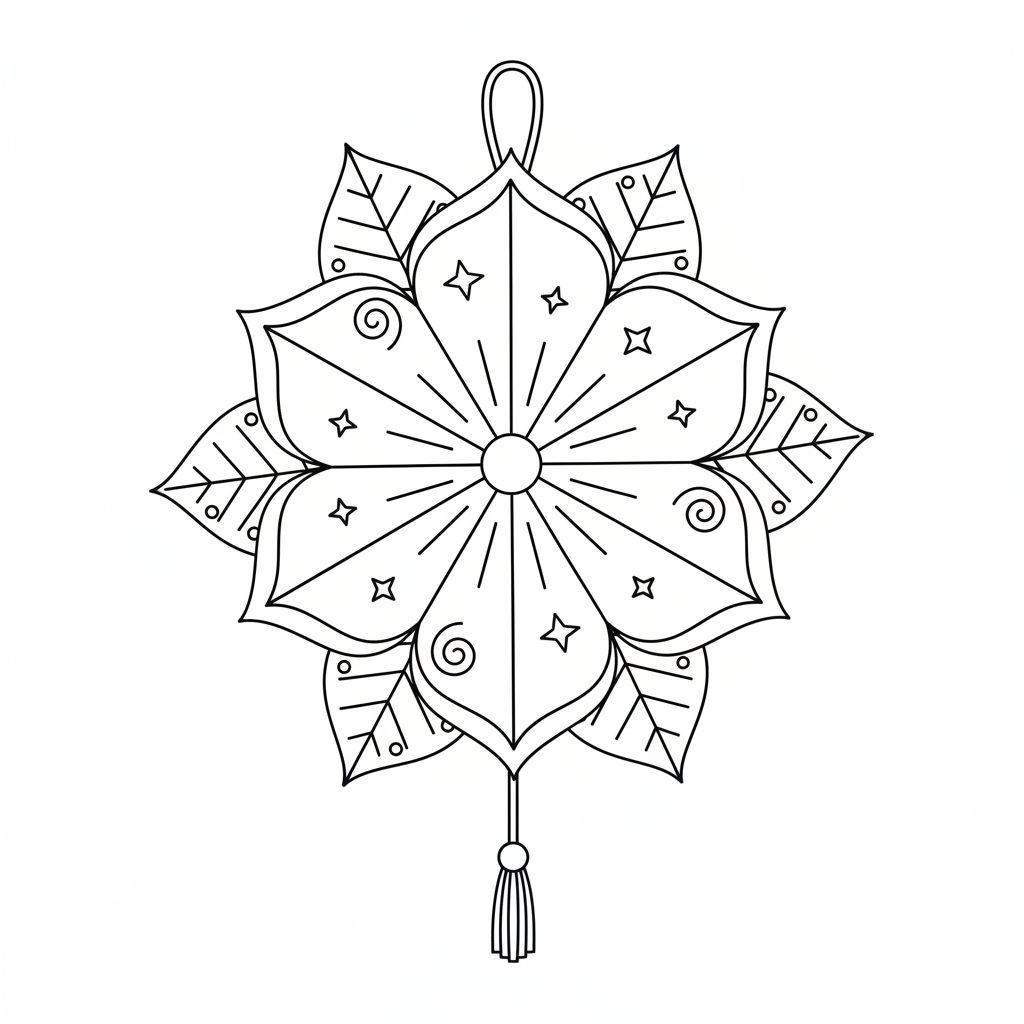 Flower lantern paper craft glowing - Free Printable Coloring Page