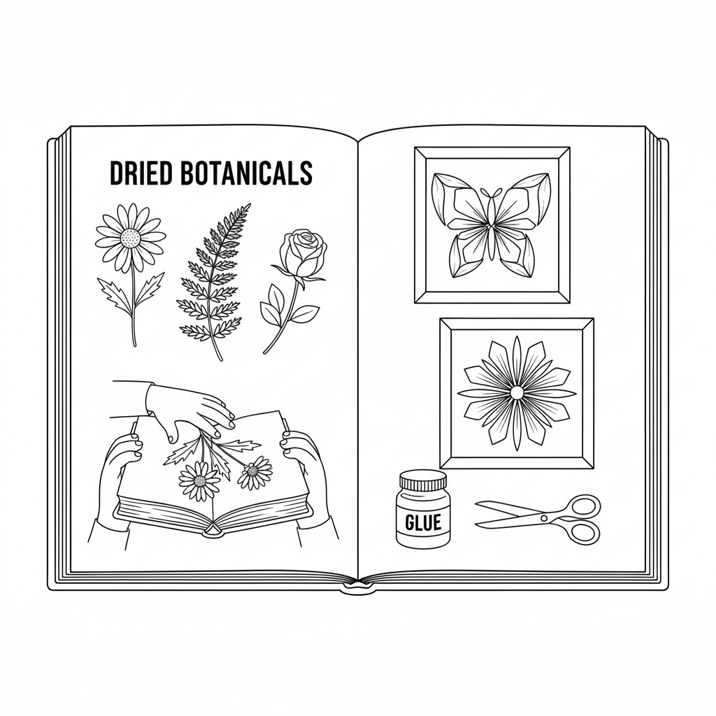 Flower pressing craft book pages dried botanical art - Free Printable Coloring Page