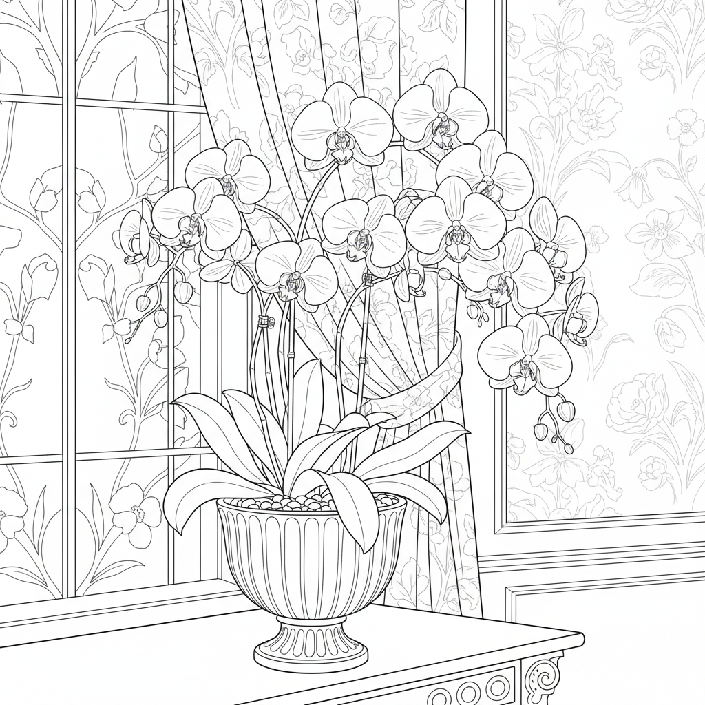 Orchid Elegant Display - Gratis utskrivbar målarbild Orchid Elegant Display - Gratis utskrivbar målarbild