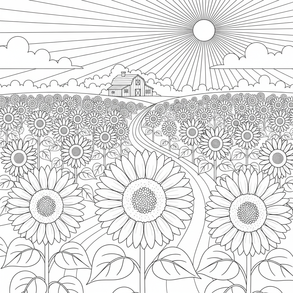 Sunflower Field - Free Printable Coloring Page