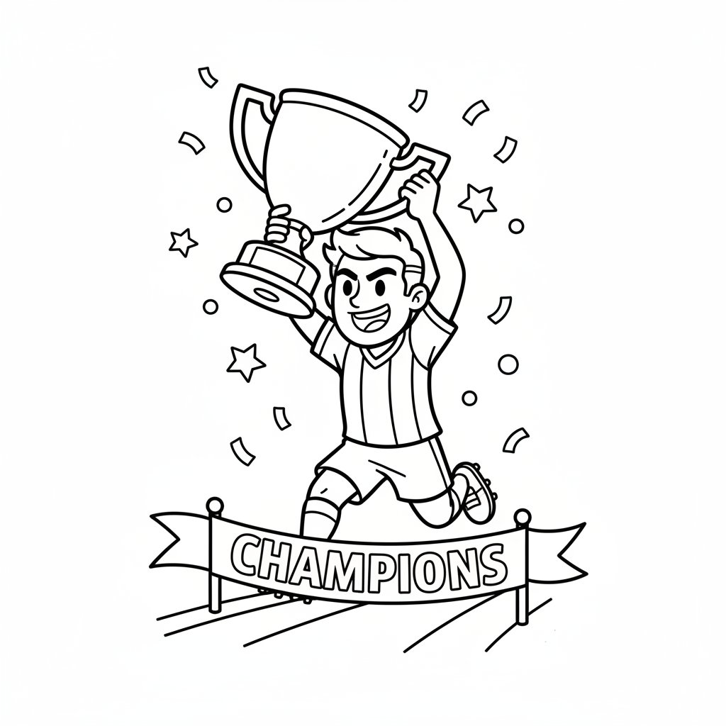 Player doing victory lap carrying championship trophy - Free Printable Coloring Page Player doing victory lap carrying championship trophy - Free Printable Coloring Page