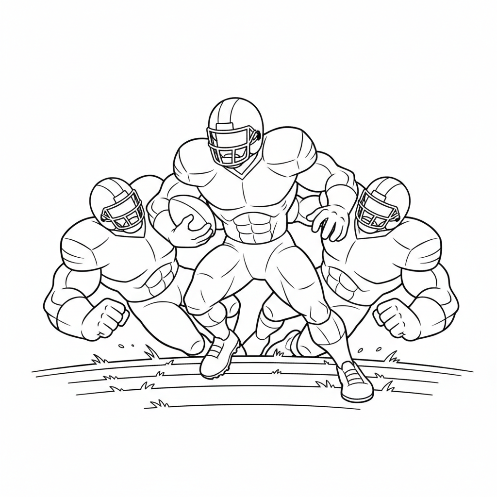 Running back breaking through defensive line carrying football - Free Printable Coloring Page Running back breaking through defensive line carrying football - Free Printable Coloring Page