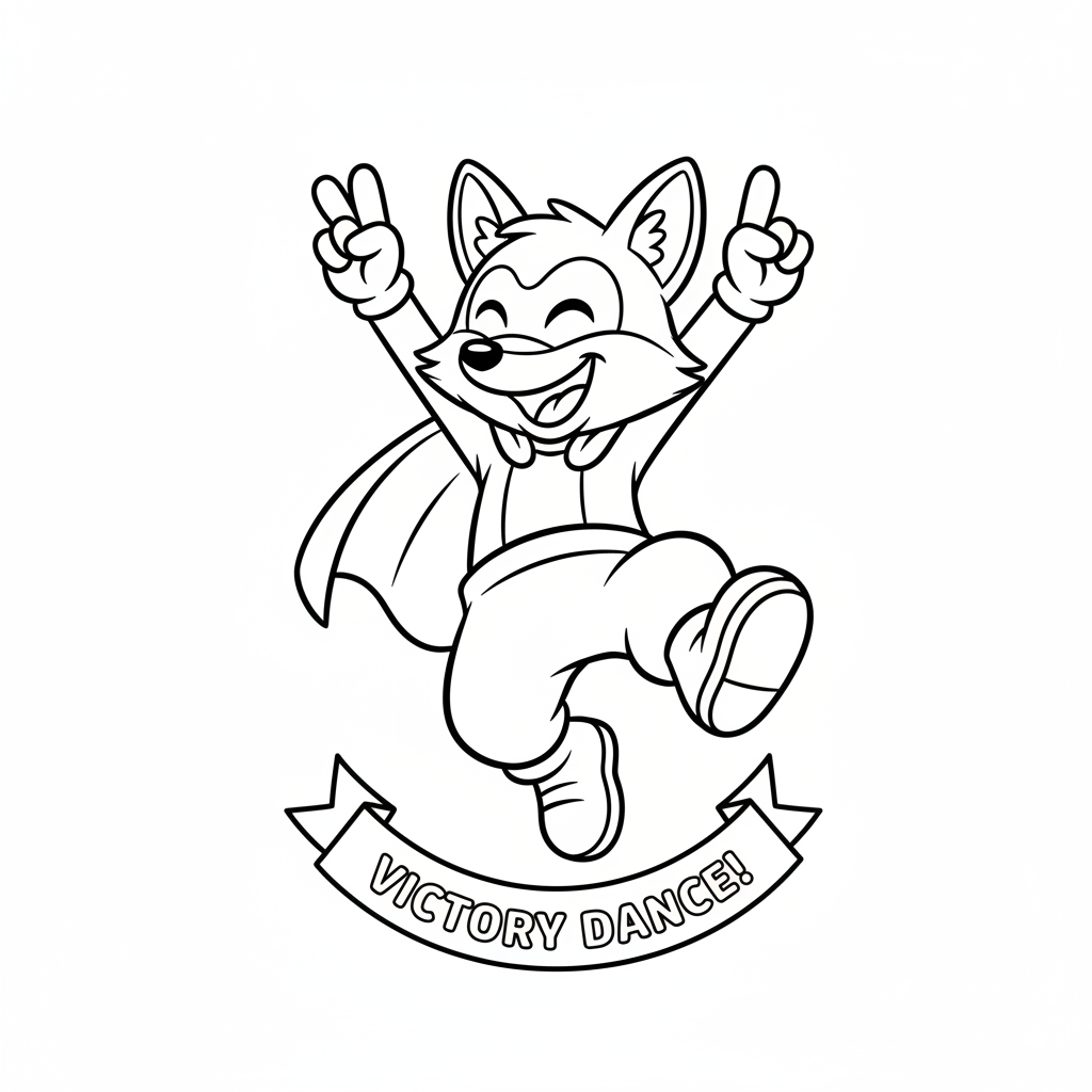 En seriefigur som gör segerdans emoticon-festpose - Free Printable Coloring Page En seriefigur som gör segerdans emoticon-festpose - Free Printable Coloring Page