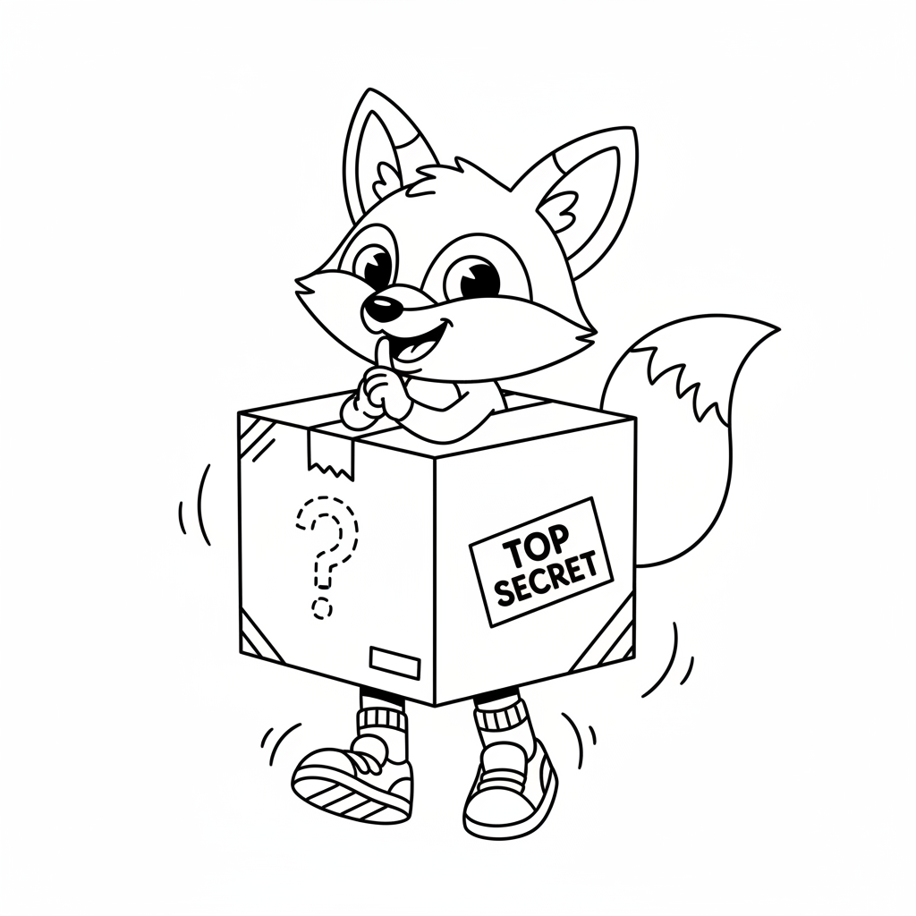 A cartoon character hiding in a cardboard box sneaky stealth - Free Printable Coloring Page