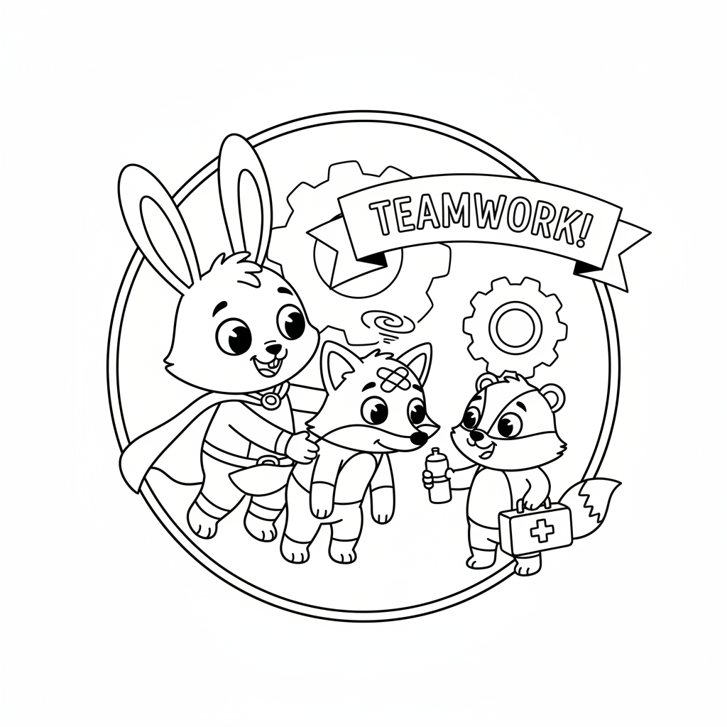 A cartoon character reviving a fallen teammate teamwork helping - Free Printable Coloring Page