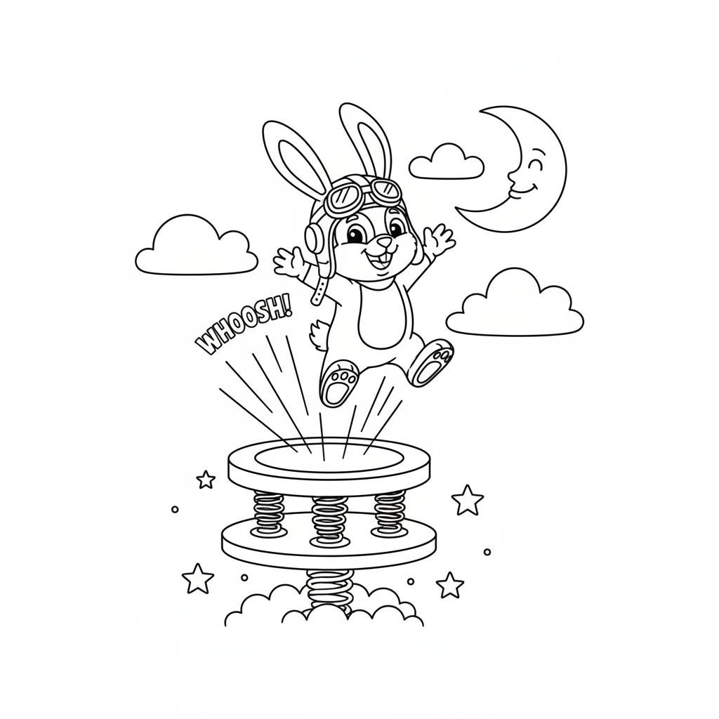Eine Zeichentrickfigur, die eine Startrampe benutzt und hoch in den Himmel springt - Kostenloses druckbares Ausmalbild