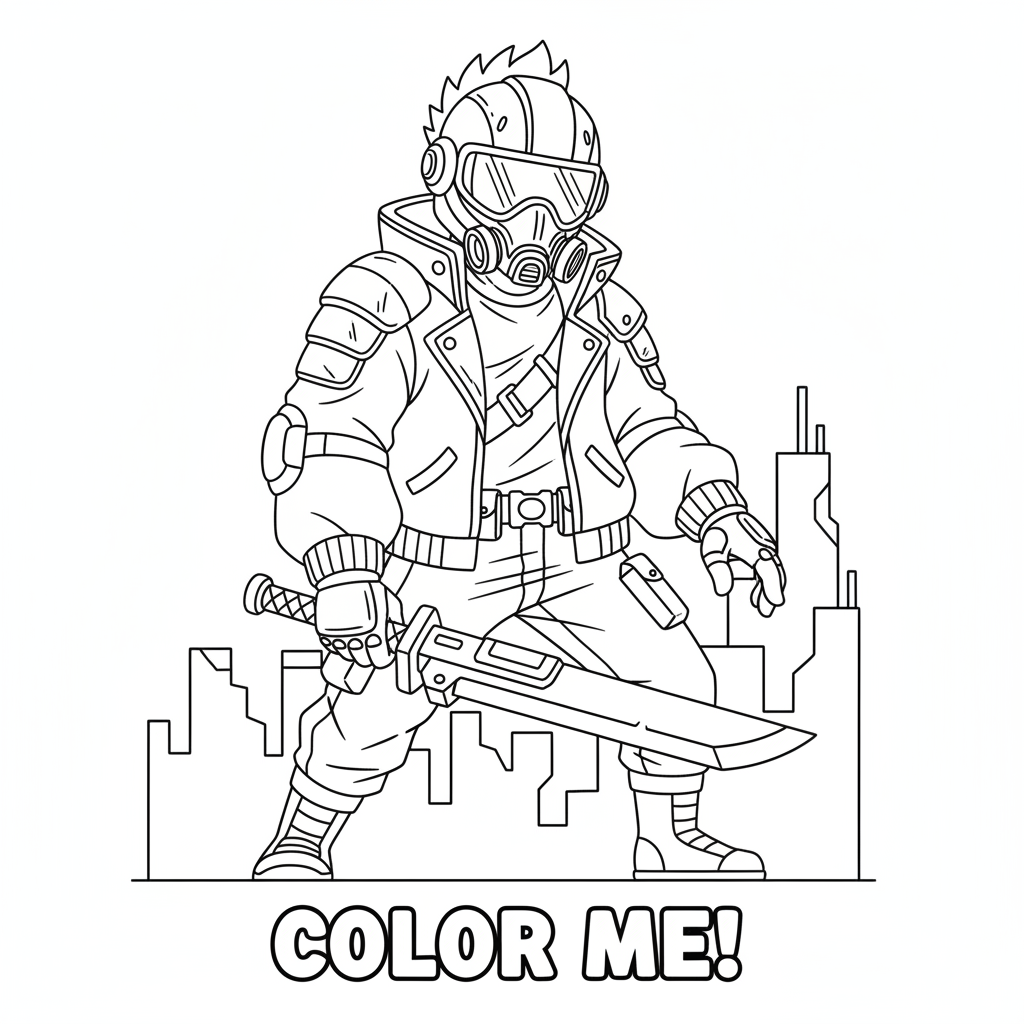 A cool character with drift mask and jacket battle ready - Free Printable Coloring Page
