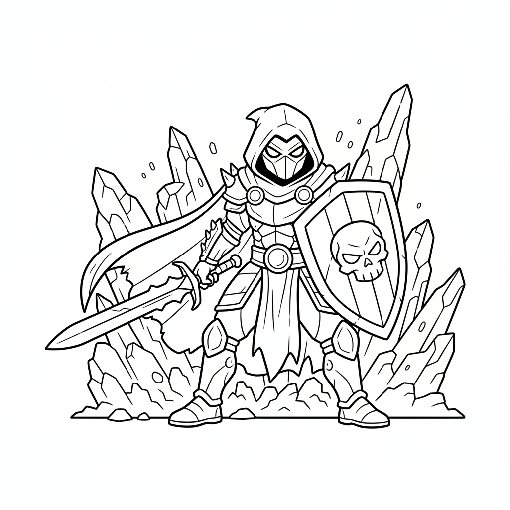 Un personnage sombre et mystérieux avec une cape et une capuche - Coloriage gratuit à imprimer