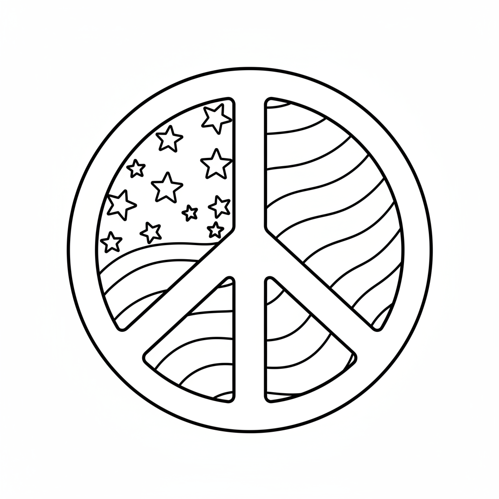 American flag peace sign design with stars groovy style - Free Printable Coloring Page