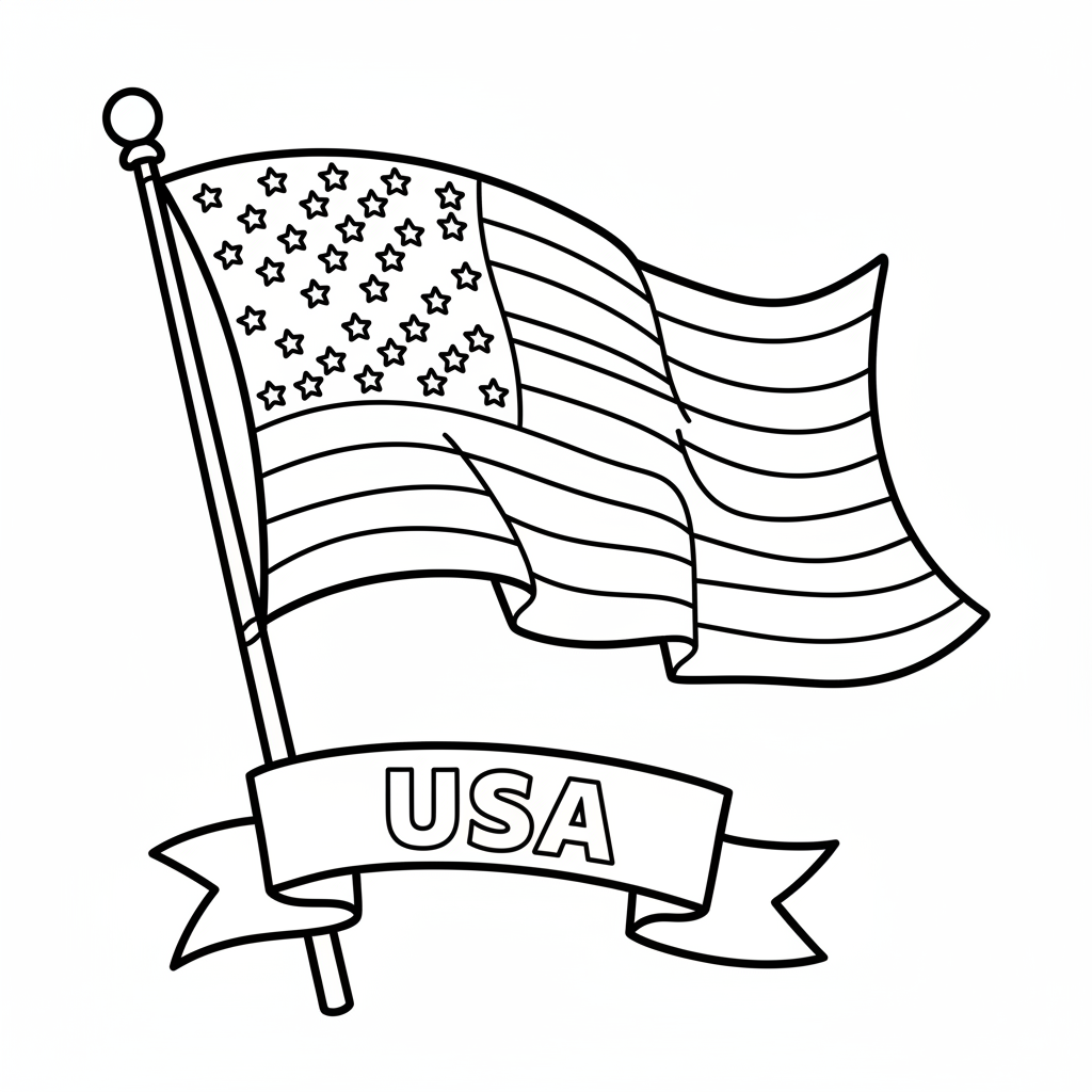 American flag waving proudly in the breeze patriotic - Free Printable Coloring Page American flag waving proudly in the breeze patriotic - Free Printable Coloring Page