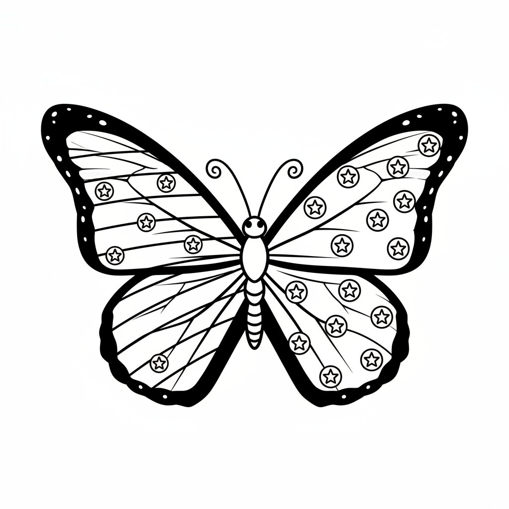 Patriotic butterfly with American flag wing pattern - Free Printable Coloring Page