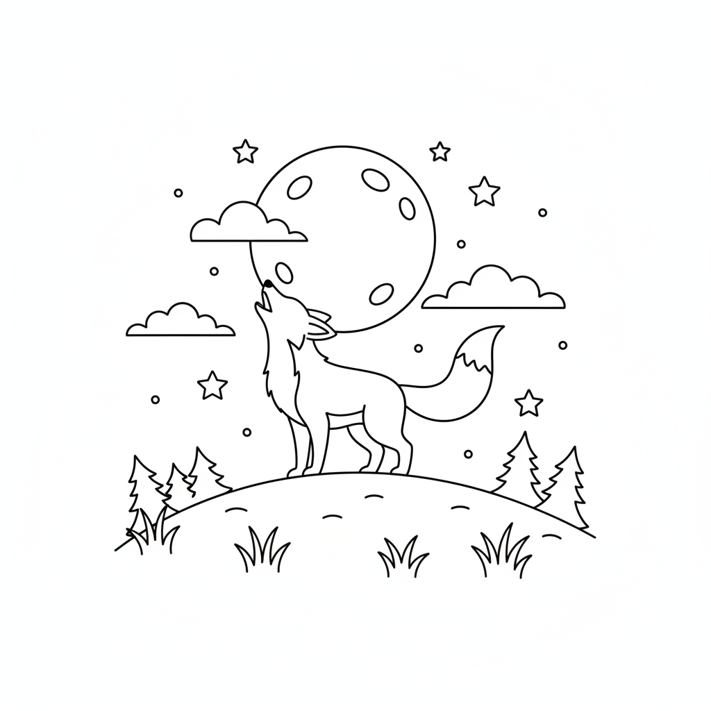 Räv ylar fullmåne bergstopp natt vild - Gratis utskrivbar målarbild Räv ylar fullmåne bergstopp natt vild - Gratis utskrivbar målarbild