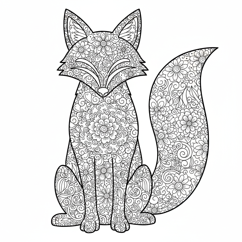 Patrón de mandala de zorro con intrincados detalles florales artísticos - Página para colorear gratis