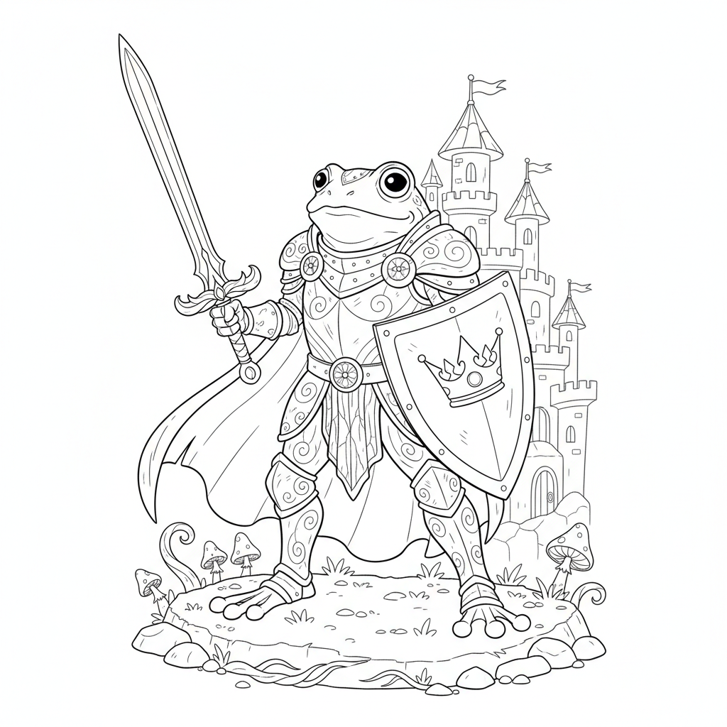 Frog Knight In Armor - Free Printable Coloring Page Frog Knight In Armor - Free Printable Coloring Page
