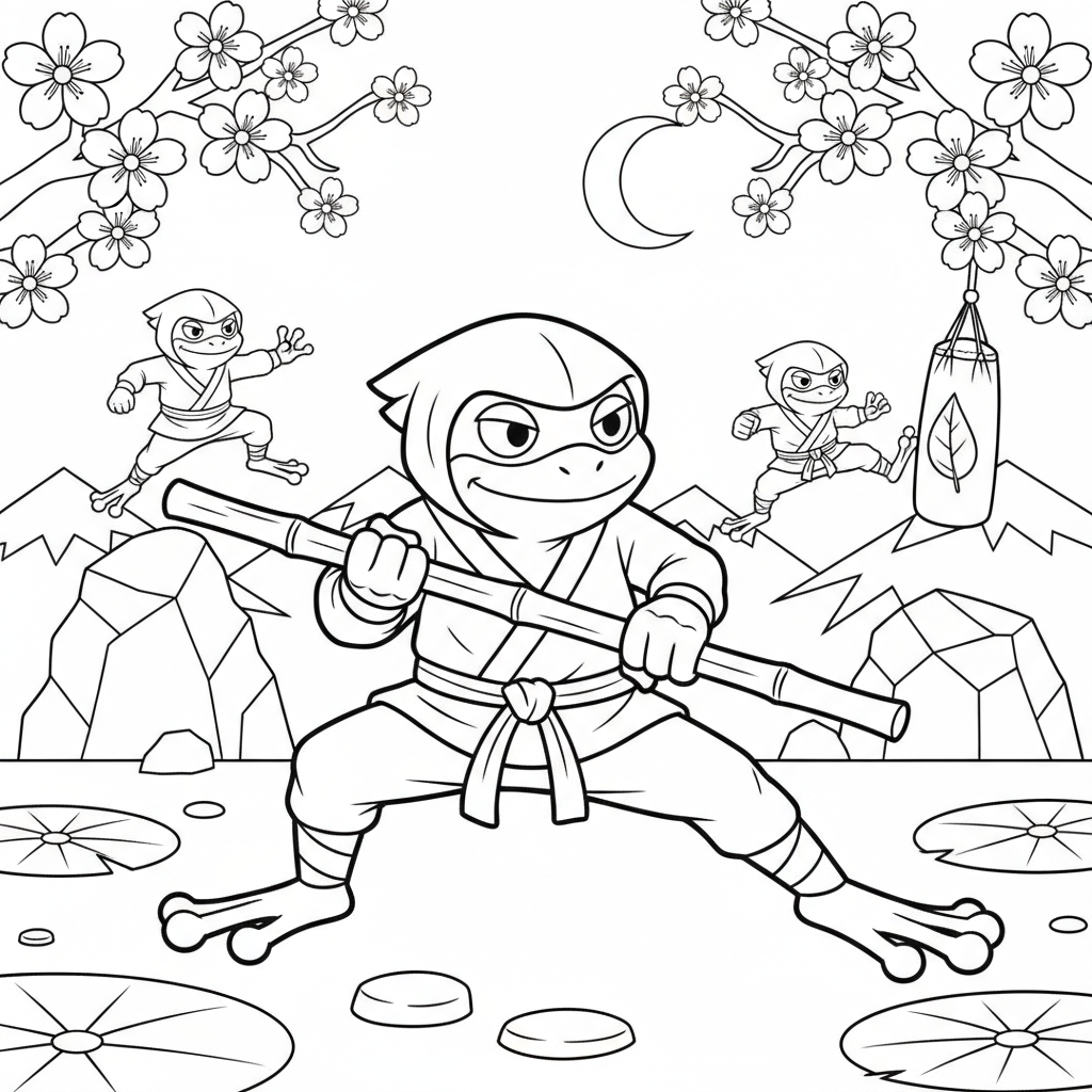 Kikkerninja stealth vechtsporttraining - Gratis afdrukbare kleurplaat Kikkerninja stealth vechtsporttraining - Gratis afdrukbare kleurplaat