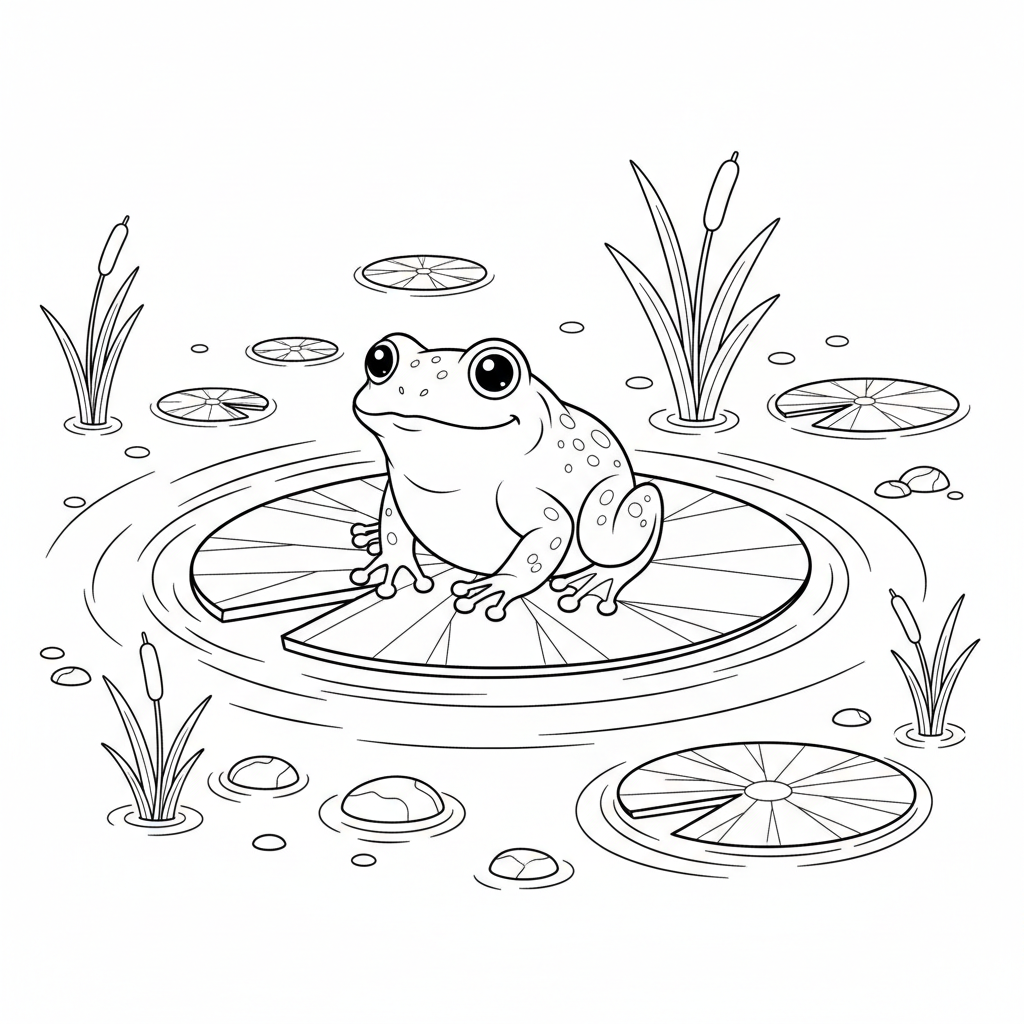 Frog On Lily Pad In Pond Coloring Page - Free Printable