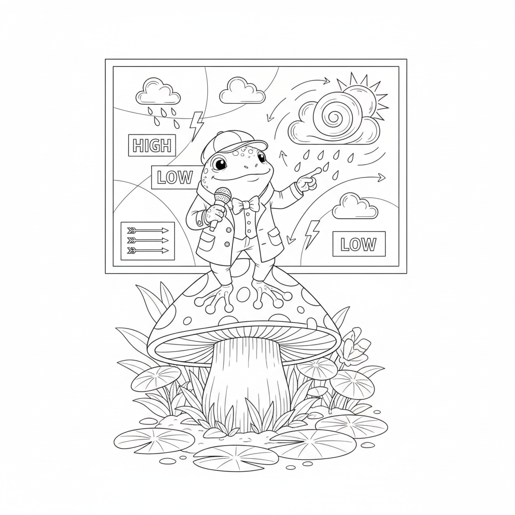 Frog Weather Reporter - Free Printable Coloring Page Frog Weather Reporter - Free Printable Coloring Page