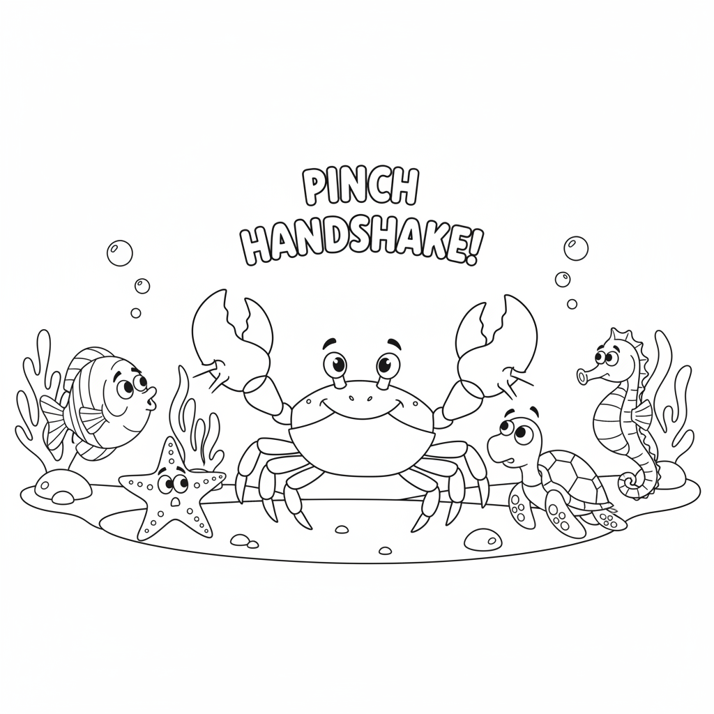 Crab giving everyone the pinch handshake misunderstanding - Free Printable Coloring Page