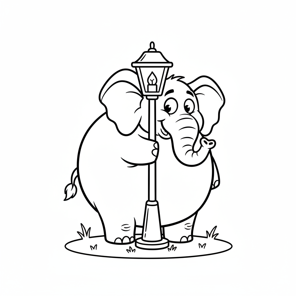 Ein Elefant versucht, sich hinter einem winzigen Laternenpfahl zu verstecken – albern! - Kostenloses druckbares Ausmalbild Ein Elefant versucht, sich hinter einem winzigen Laternenpfahl zu verstecken – albern! - Kostenloses druckbares Ausmalbild