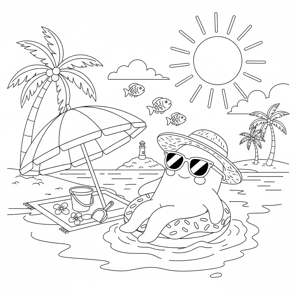 Fantasma in spiaggia in vacanza - Disegno da colorare gratuito