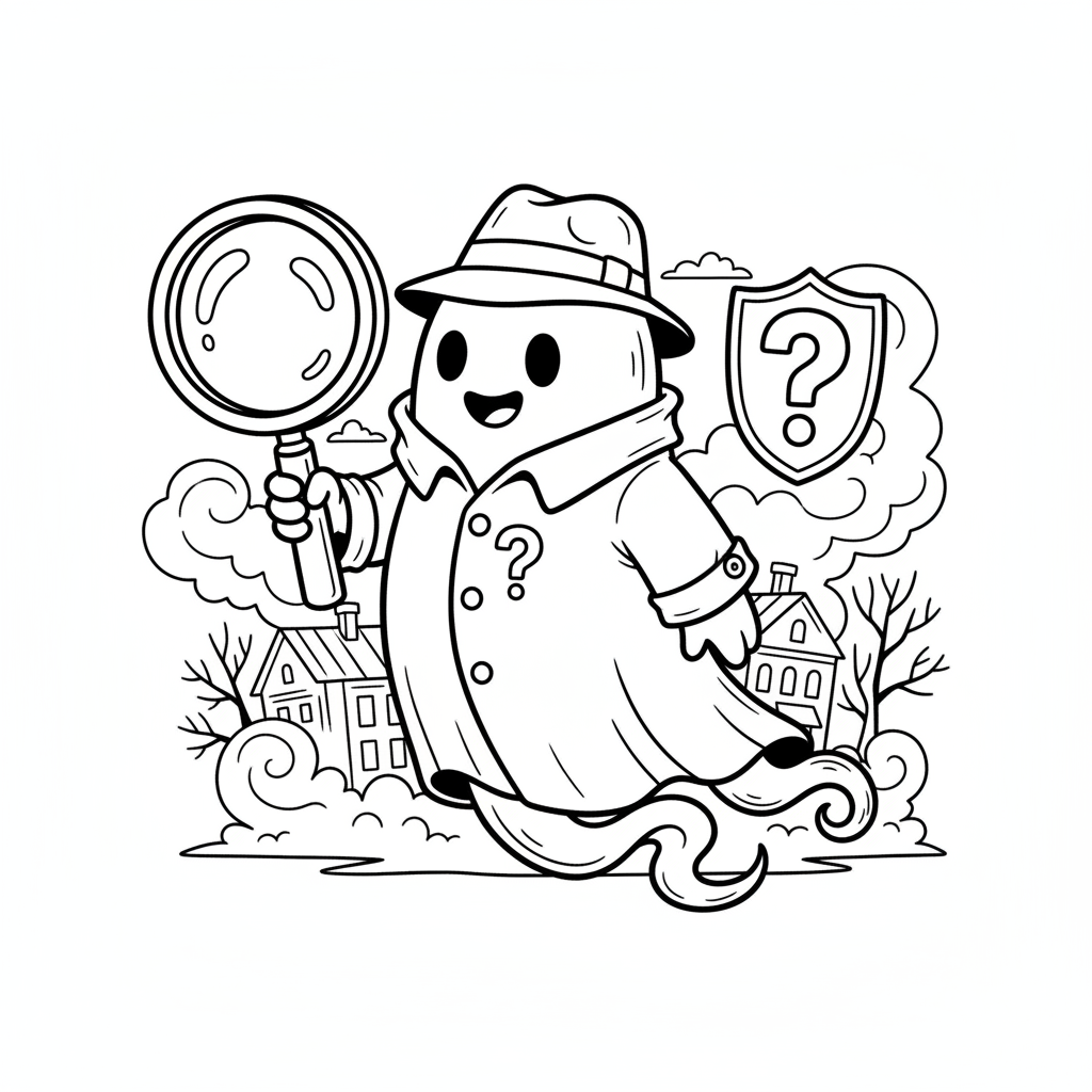 loupe mystérieuse de détective fantôme - Coloriage gratuit à imprimer