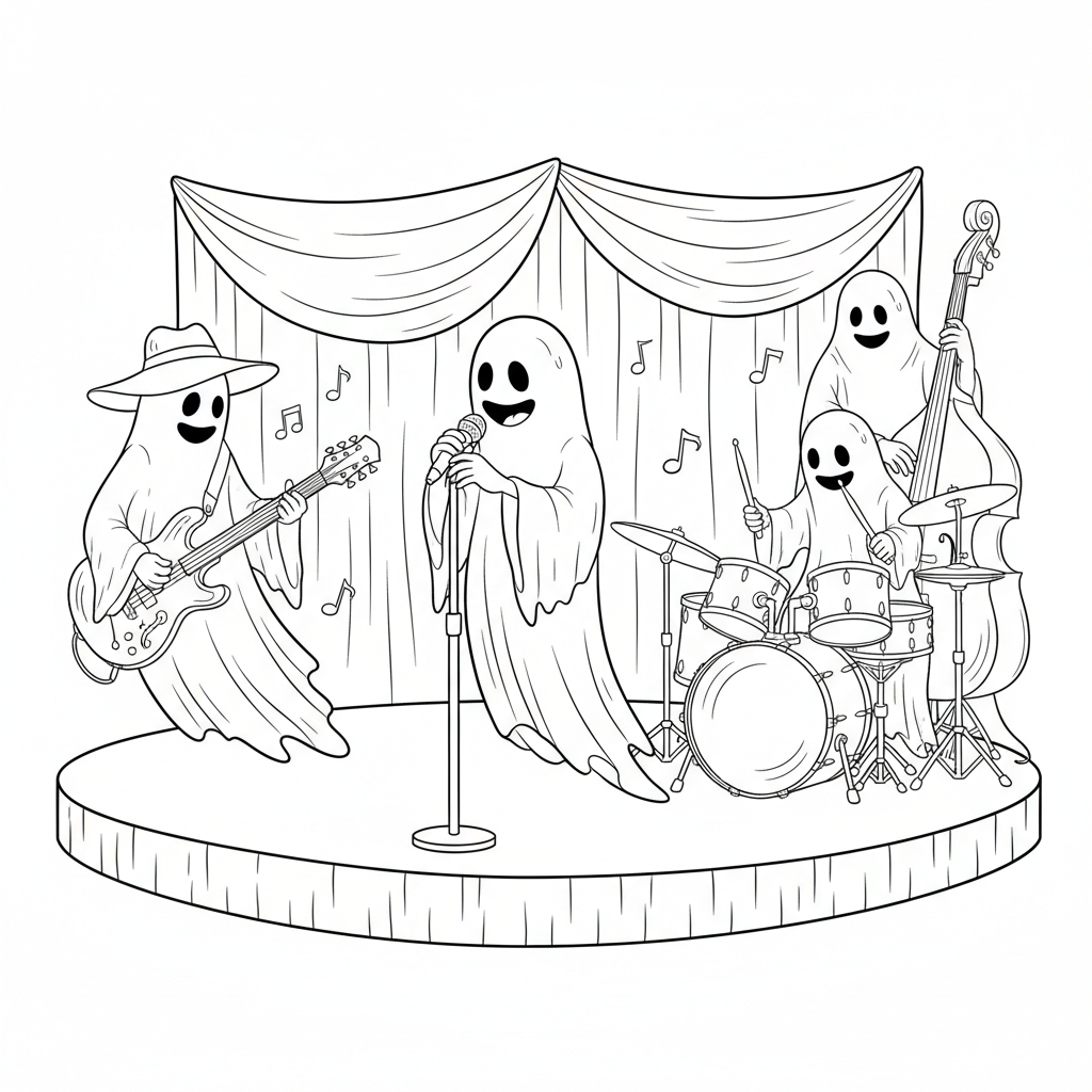 Spookmuzikant in band - Gratis afdrukbare kleurplaat