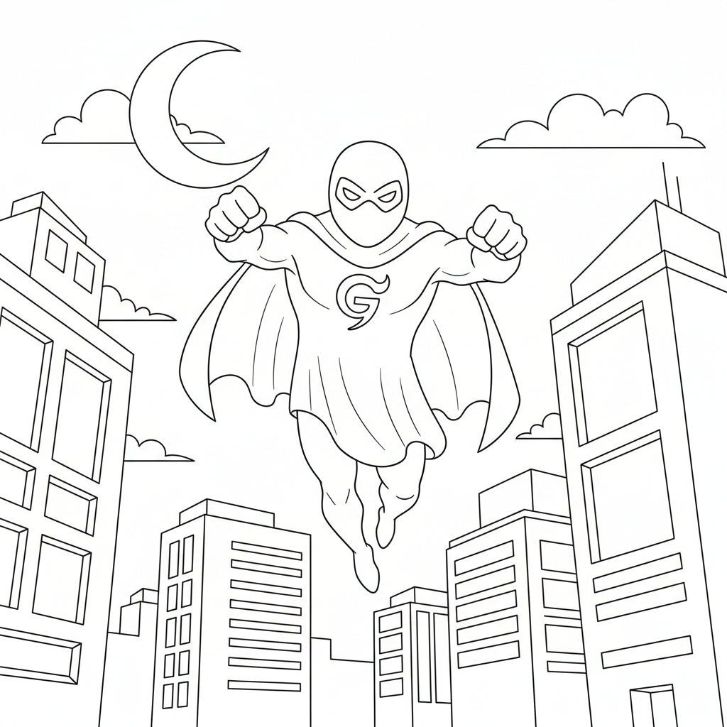 Ghost Superhero Flying - Free Printable Coloring Page Ghost Superhero Flying - Free Printable Coloring Page