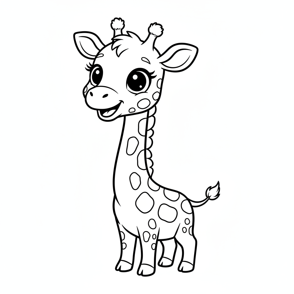 Cute cartoon giraffe with big eyes and eyelashes smiling - Free Printable Coloring Page