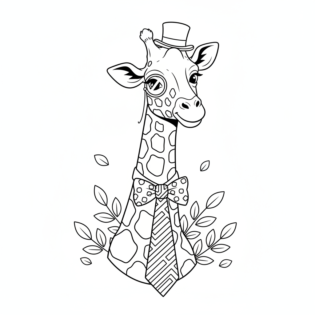 Giraffe wearing a bowtie looking dapper and fancy - Free Printable Coloring Page