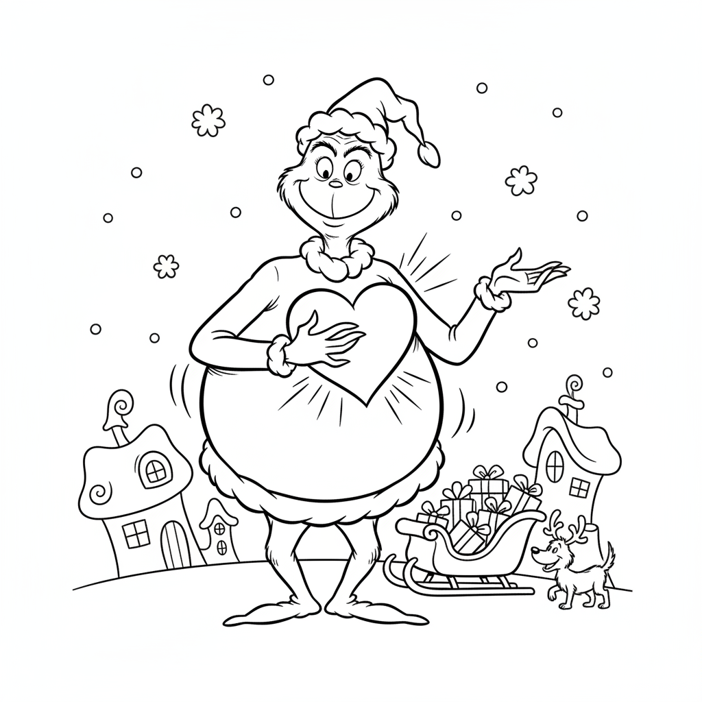 Grinchen med hjärta som växer tre storlekar större ögonblick - Gratis utskrivbar målarbild