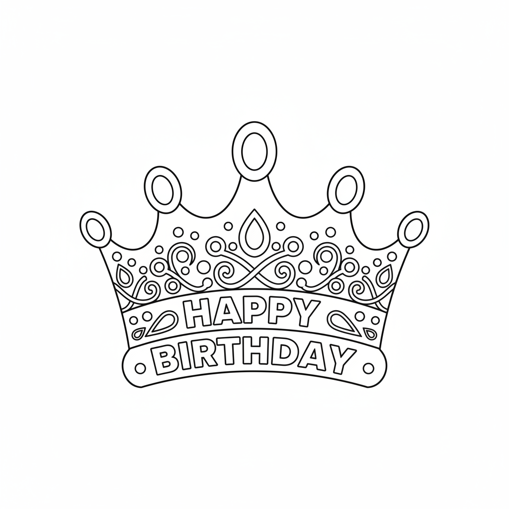 Birthday Crown Decorated With Gems And Happy Birthday Text - Free Printable Coloring Page Birthday Crown Decorated With Gems And Happy Birthday Text - Free Printable Coloring Page