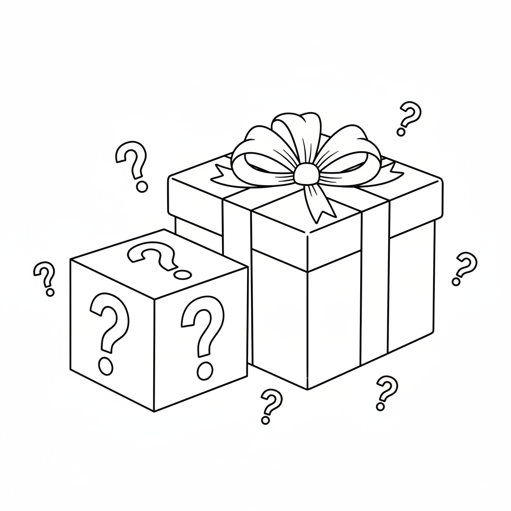 Birthday Gift With Mystery Box And Question Marks - Free Printable Coloring Page Birthday Gift With Mystery Box And Question Marks - Free Printable Coloring Page