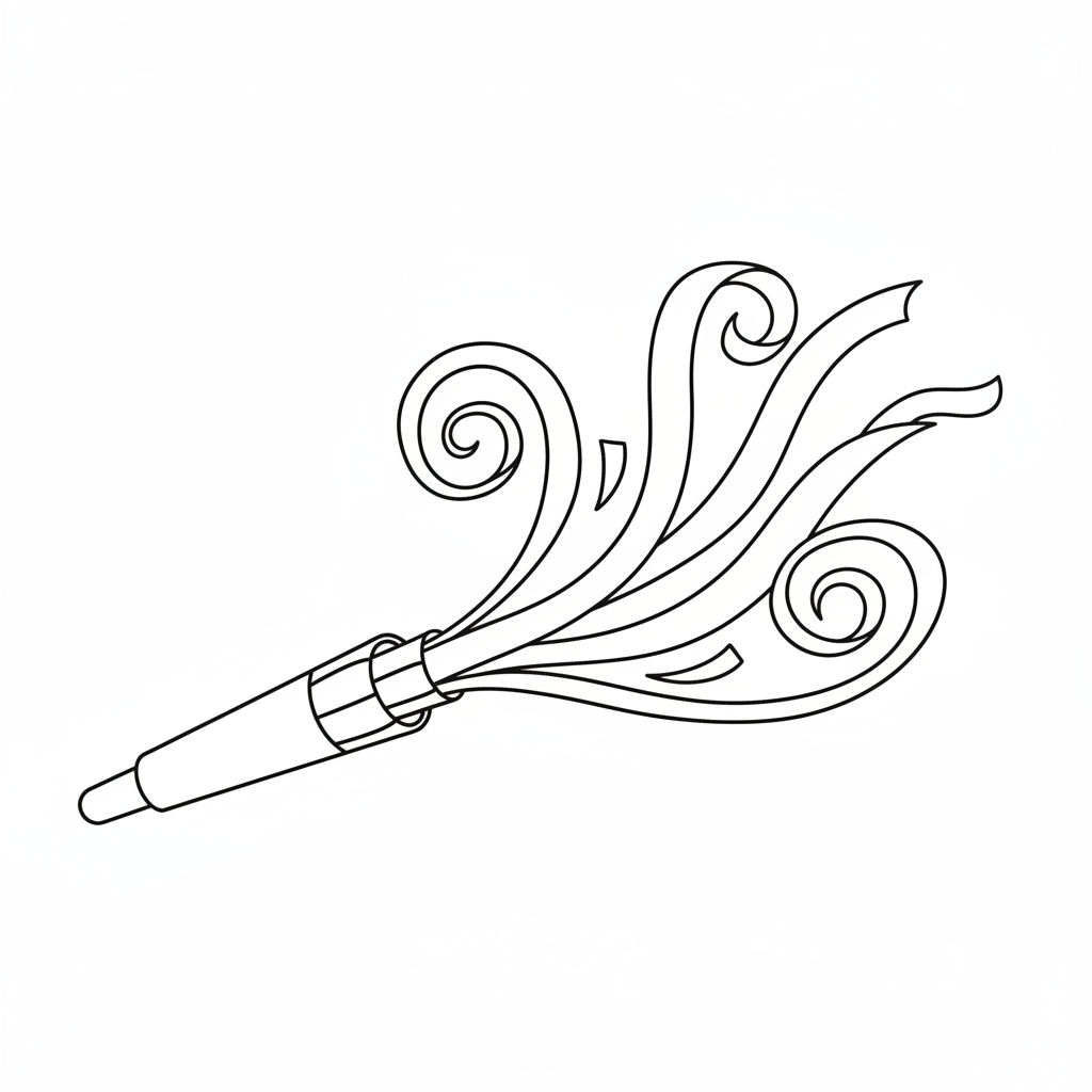 Party Blower Noisemaker With Curly Paper Unfurling - Free Printable Coloring Page Party Blower Noisemaker With Curly Paper Unfurling - Free Printable Coloring Page