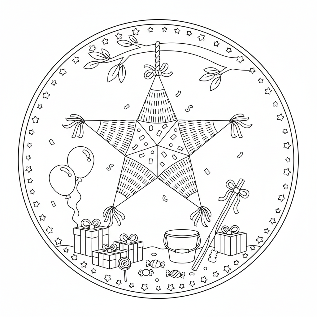 Pinata Shaped Like A Star Ready For Birthday Party - Free Printable Coloring Page Pinata Shaped Like A Star Ready For Birthday Party - Free Printable Coloring Page