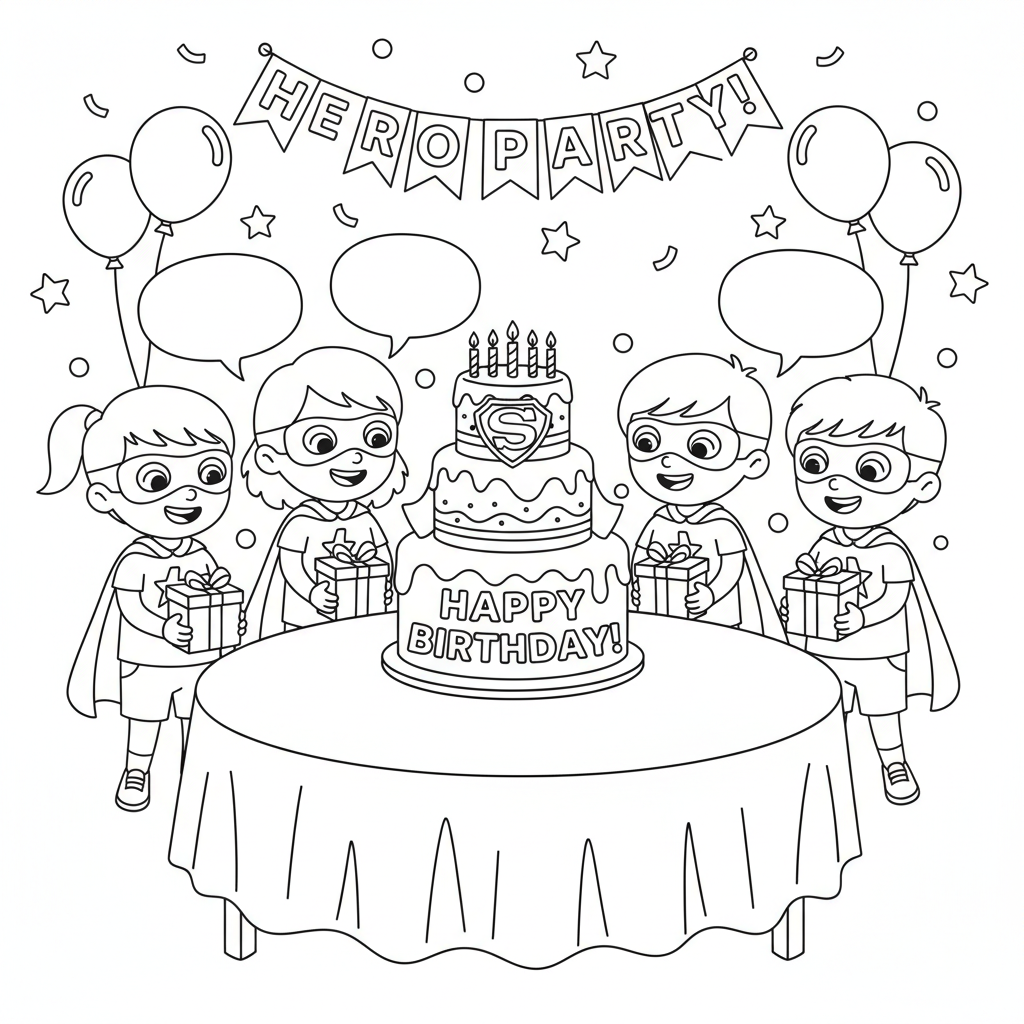 Superhero birthday party masked kids cake themed - Free Printable Coloring Page Superhero birthday party masked kids cake themed - Free Printable Coloring Page